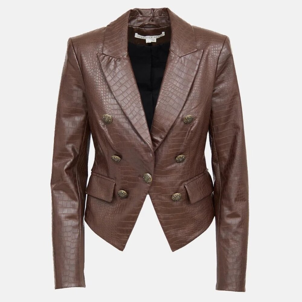 Veronica Beard Cooke Dickey Croc Embossed Vegan Leather Jacket 0
